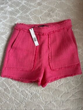 Elie Tahari Hot Pink Tweed Frayed-Hem High Waist Shorts